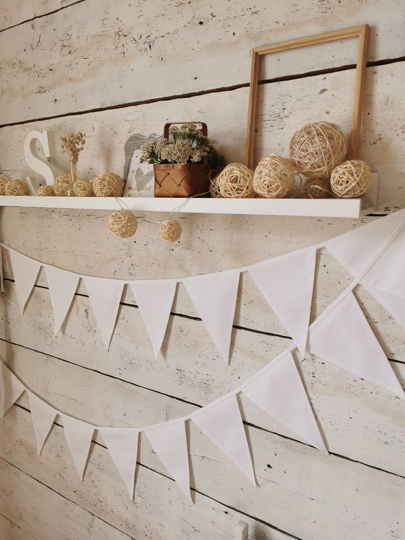 WITTE bunting banner, Katoenen vlaggen voor bruiloften, Katoenen bunting banner, Wimpelkette bont vriendelijker, Witte katoenen slinger, Baby 1e verjaardag afbeelding 7