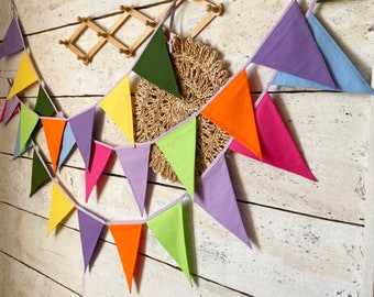 COLORFUL bunting banner, Cotton chain for nursery, Garland wall decor, Wimpelkette, Bunting banner, Girlande for kids nursery, 1st birthday