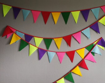 Banderole COLORÉE, drapeaux en coton pour chambre de bébé, Wimpelkette, Wimpel, bruant de drapeau, guirlande de bruants, bruant pour chambre d'enfant, 1er anniversaire