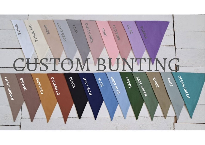 CUSTOM bunting banner, Cotton flags for nursery, Fabric garland, Neutral bunting banner, Custom wimpelkette, Baby shower, 1st birthday party zdjęcie 1