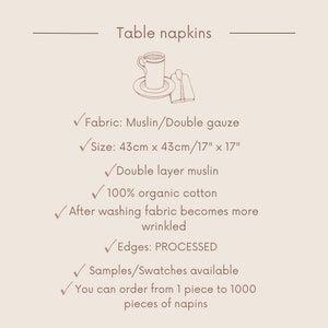 Muslin table napkins with design, Organic cloth napkins, Double gauze napkins for weddings, BOHO table napkins, Wedding muslin squres image 5