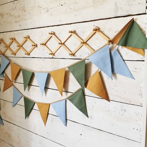 Bunting banner, Cotton flags for nursery, Fabric flags garland, Green bunting banner, Blue bunting, Garland for kids nursery, 1st birthday