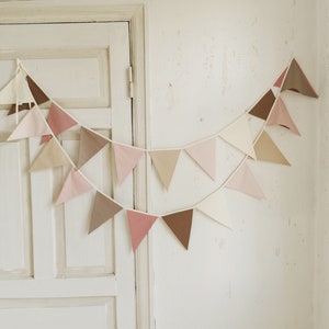 PINK and BEIGE bunting banner, Garland for girls, Banderole for nursery, Banner for baby shower, Cotton gierlande, BOHO pennant chain