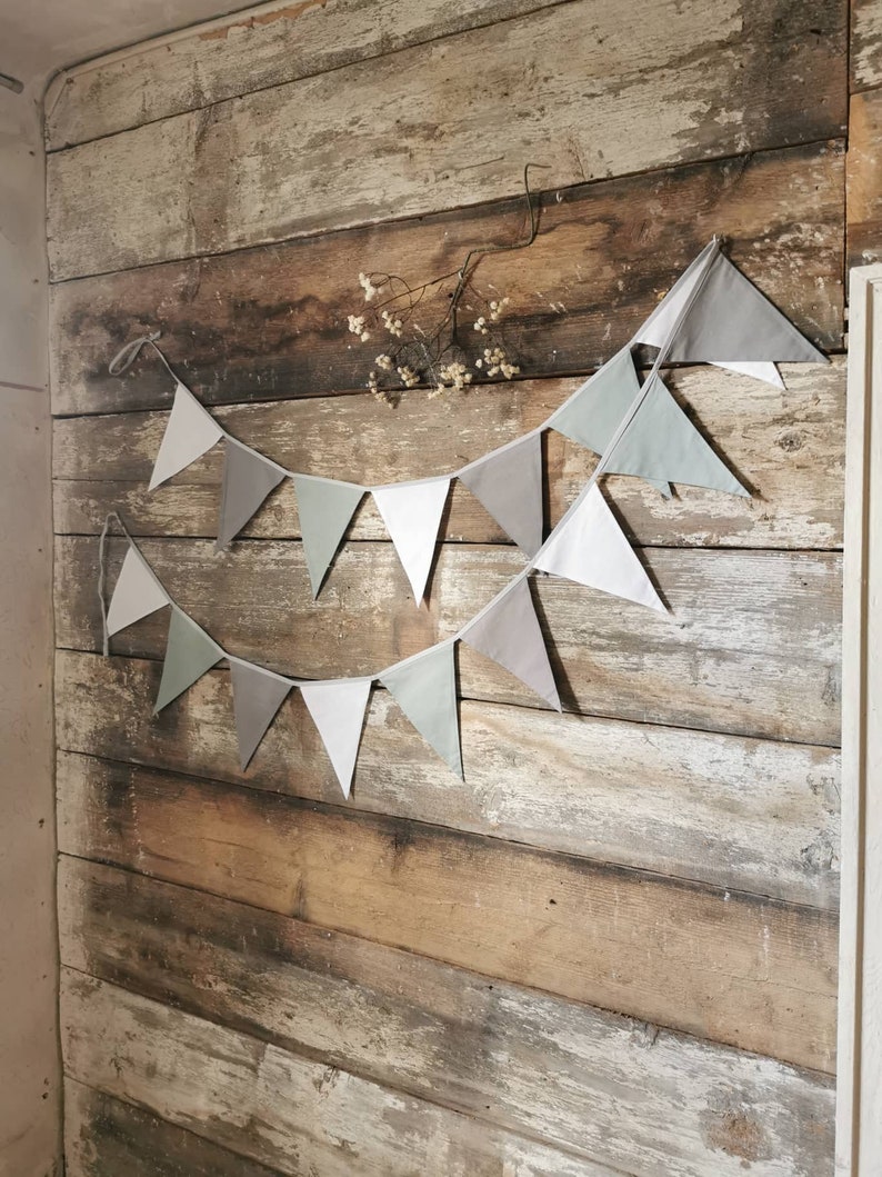 White sage green and grey bunting banner for kid nursery wimpelkette baderole garden festive baby shower custom order pennant chain cotton triangles premium fabric 1st birthday party nursery room home weddings wall decor girlande madchen kinderzemmer