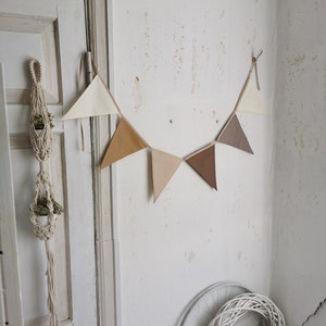 Off white and brown bunting banner, Cotton flags for nursery, Fabric garland, Jubilee bunting, Brown wimpelkette, Garland for kids nursery