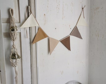Off white and brown bunting banner, Cotton flags for nursery, Fabric garland, Bunting banner, Brown wimpelkette, Garland for kids nursery