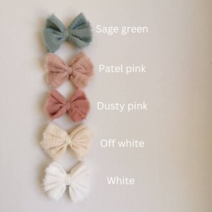 Baby headbands, Double gauze headband, Hair bow, Muslin bow for girls, Double gauze bow barrette, Hair barrettes, Click clack sage headband,