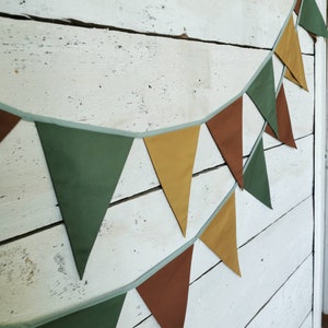 Green bunting banner, Mustard cotton flags, Fabric flags garland, Pennant chain garland, Green banner, Garland for kids nursery, Baby shower image 5