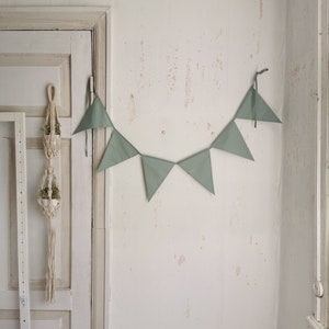 Ancienne bannière verte, drapeaux en coton pour chambre de bébé, wimpelkette en coton, fanion de drapeaux, bannière de bruants, vieux bruant vert, chambre d'enfants, 1er anniversaire image 1