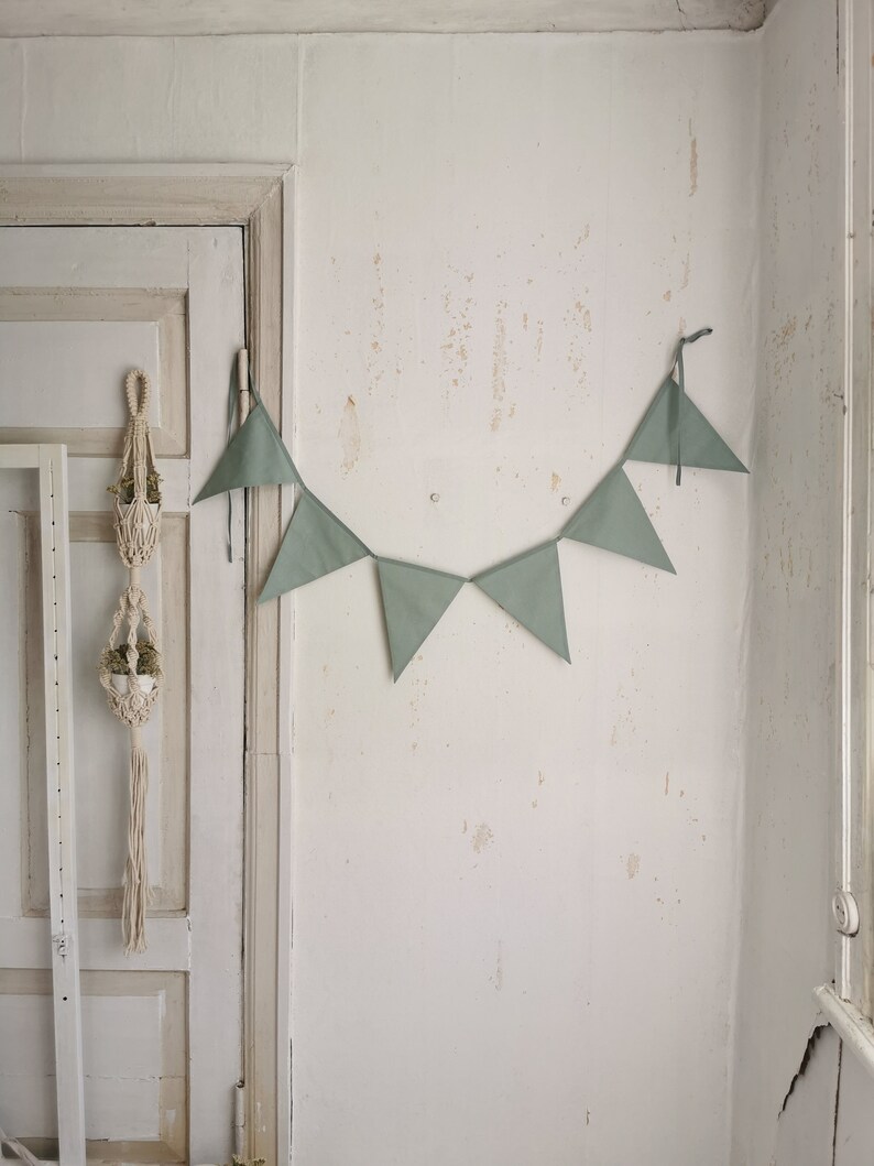 Ancienne bannière verte, drapeaux en coton pour chambre de bébé, wimpelkette en coton, fanion de drapeaux, bannière de bruants, vieux bruant vert, chambre d'enfants, 1er anniversaire image 1