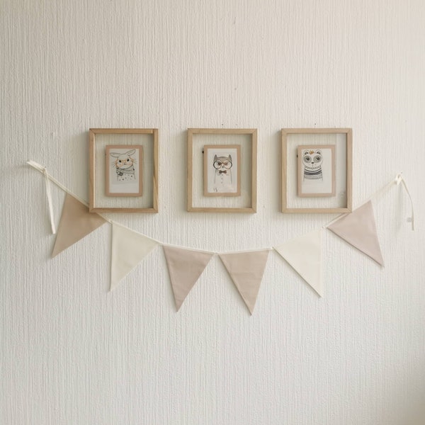 OFF WHITE bunting banner, Beige triangle chain, Bunting garland for nursery, Baby shower, Nursery wall decor, Cotton wimpelkette for kids