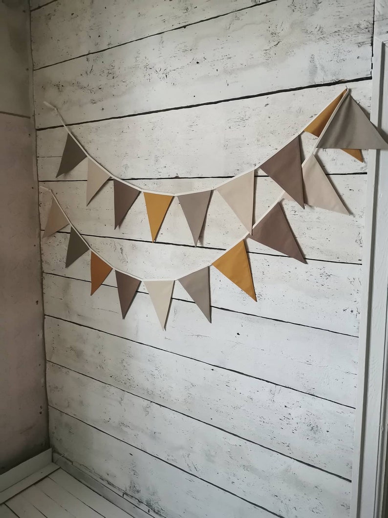 Banner BOHO, banner in cotone, bandierine beige triangolari, baby shower, bandierine per la scuola materna, arredamento della camera dei bambini, decorazione della festa di compleanno, ragazze immagine 2