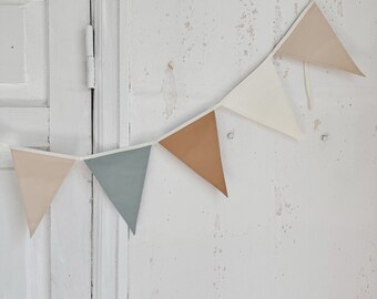 Neutral color bunting banner, Pennant chain for room, Cotton triangles for nursery, Garland for baby shower, Bunting for photoshoot, Fabric