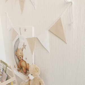 Beige bunting banner, Cotton chain for nursery, Wimpelkette fur kinder, White garland, Beige bunting for nursery, 1st birthday party chain image 7