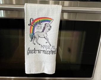 Magical Unicorn  middle finger kitchen towel