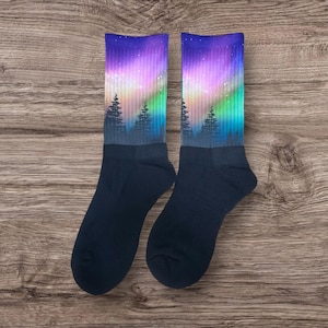 Northern lights  athletic socks. Handcrafted in the USA
