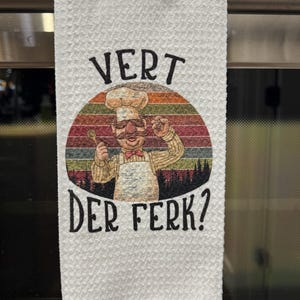 Toalla Vert Der Ferk – Toalla de cocina divertida – Parodia del chef sueco – Toalla de cocina sarcástica – Toalla de microfibra por sublimación – Decoración divertida para la cocina