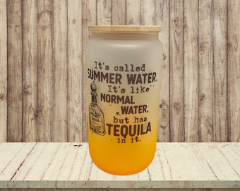 Summer Water Tequila Frosted Glass Tumbler with Bamboo Lid, Personalized