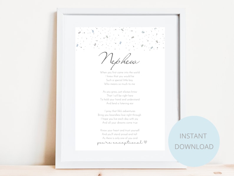 Nephew Digital Download Print PNG, Gift for Nephew, Boy's Poem Print