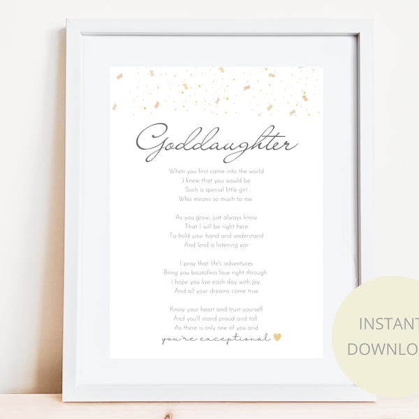 Goddaughter christening print, digital download PNG print baby print, children's poem, christening print gift, godparents gift, girl's poem