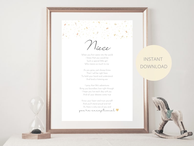 Niece Digital Download Print PNG, Gift for Niece, Girl's Poem Print