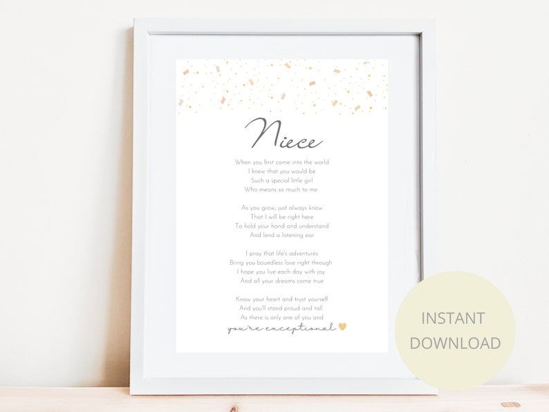 Niece Digital Download Print PNG, Gift for Niece, Girl's Poem Print