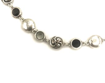 Brighton Contempo Hammered Silver, Clear Crystal and Black Onyx  Necklace and Earrings