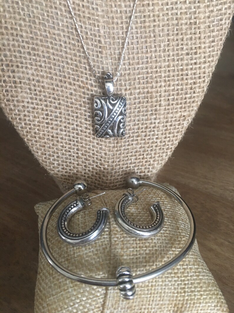Vintage Necklace with Brighton Earrings and Handcrafted Cuff Bracelet