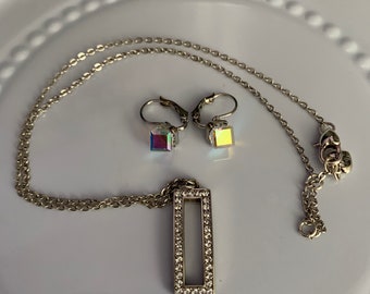 Brighton Swarovski Crystal Necklace & Earrings Set, Silver Plated