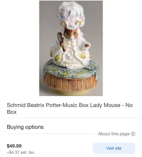 Vintage Beatrix Potter Lady Mouse Music Box, Schmid Tailor
