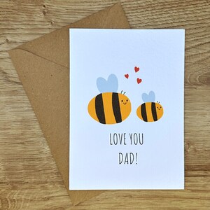 Bee Love You Dad-kaart, Love You Dad-kaart, Vaderdagkaart, kaart voor papa, handgemaakt