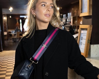 Navy and Pink bag strap, Handmade crossbody Bag Strap, Attachable Shoulder bag Straps for Handbags, Replacement Bag Straps, Guitar Strap
