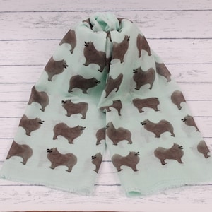 Japanese Spitz scarf with dogs on - Spitz owner gift - Japanese Spitz print scarf - hand printed personalised scarf - ladies fashion scarf