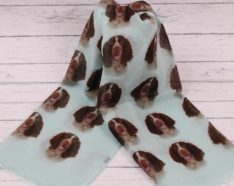 Springer Spaniel scarf with dogs on- Springer owner gift – Springer print scarf - Springer Spaniel gifts - personalised scarf