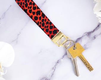 Red Leopard Print Design Handmade wristlet Keyring, wrist strap for keys