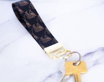 Leopards Design Handmade wristlet Keyring,  jungle animal pattern wrist strap for keys