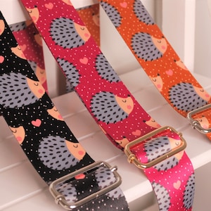Hedgehog design bag strap, Handmade in the UK
