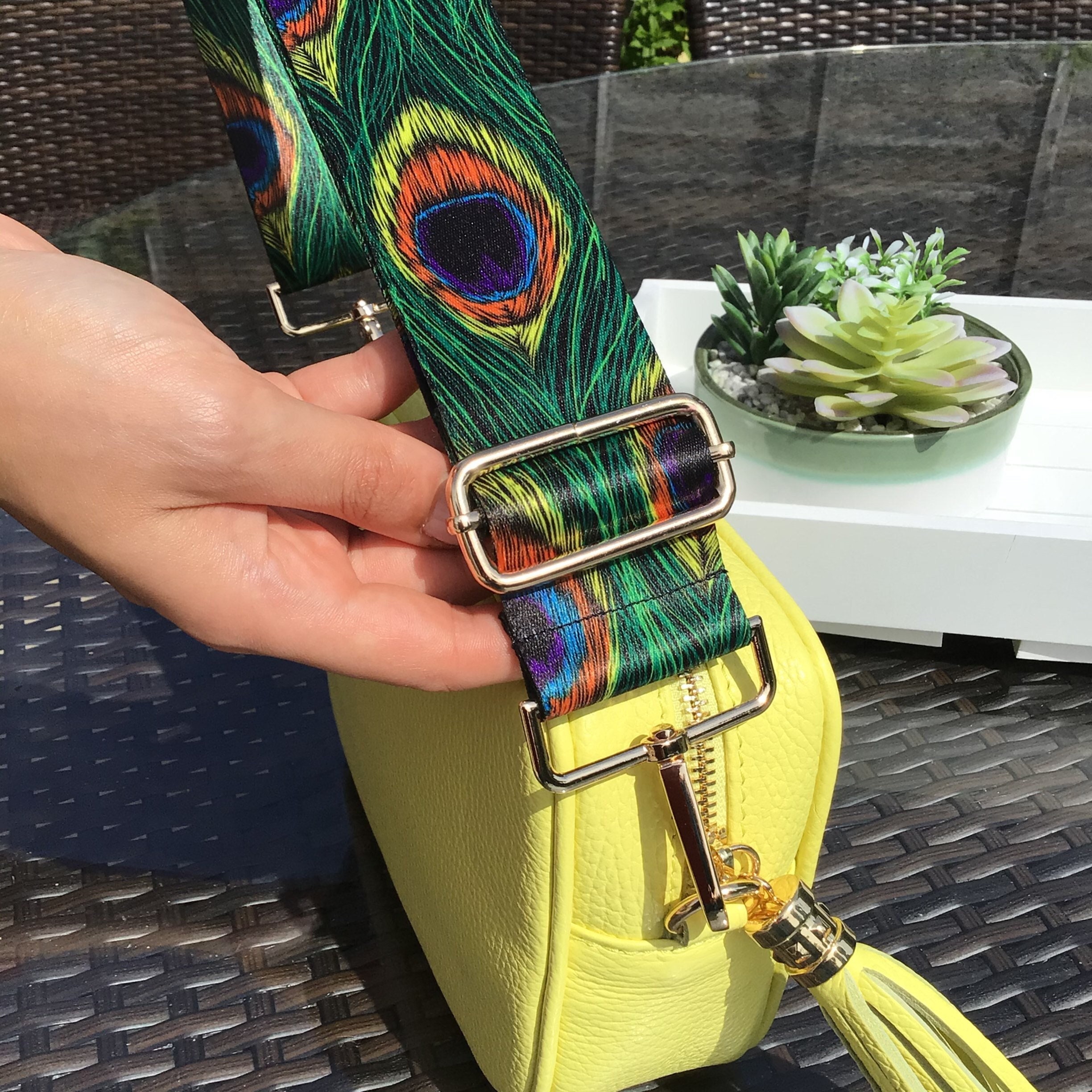 Hand Painted Feather-Themed Leather Sling Bag from India