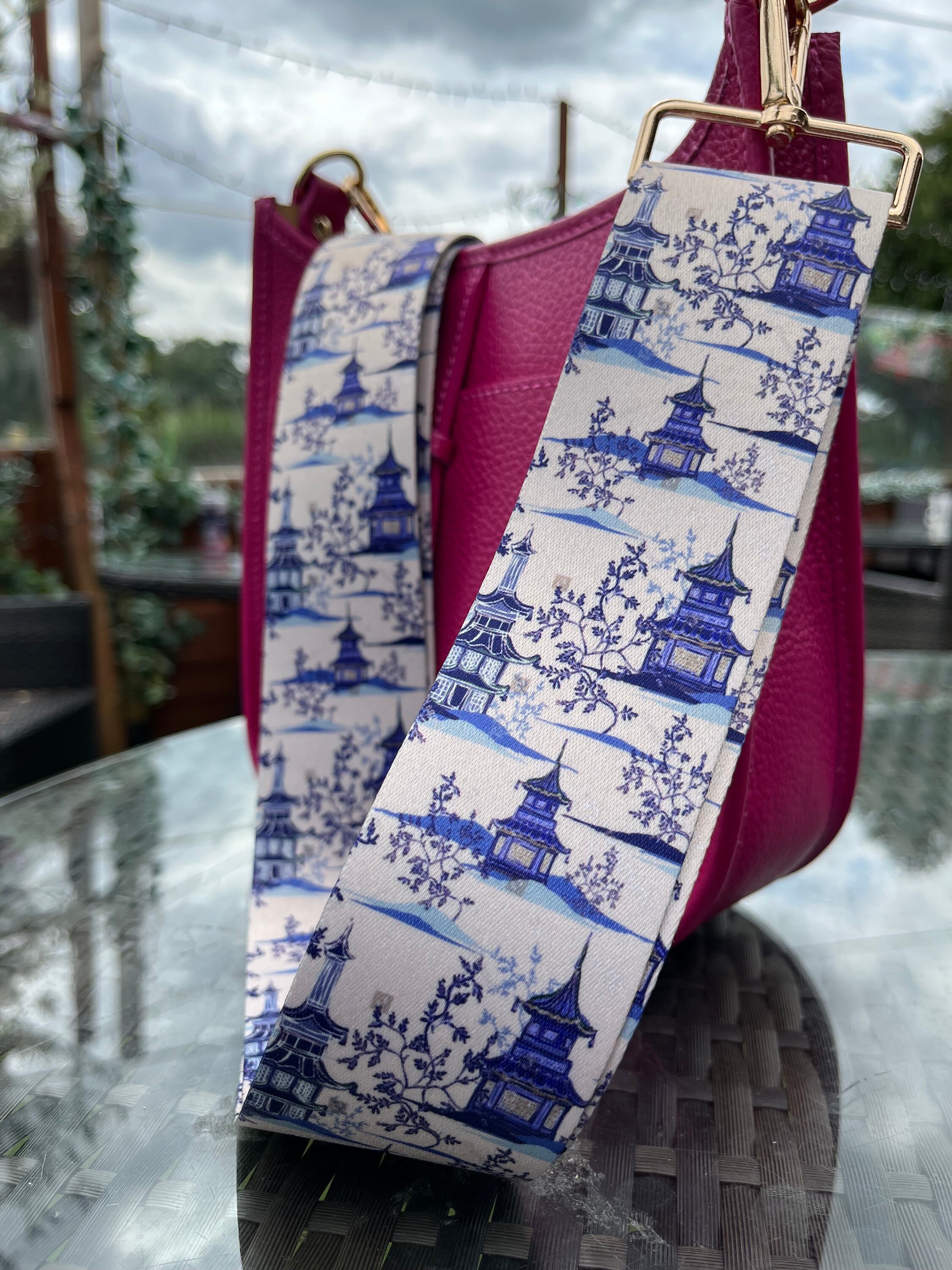 Peacock Bag Strap, Flower Print Bag Strap