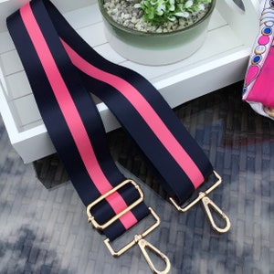 Taschengurt in Dunkelblau und Pink, handgefertigter Crossbody-Taschengurt, aufsteckbarer Schultertaschengurt für Handtaschen, Ersatztaschengurte, Gitarrengurt