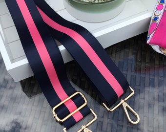Bandoulière bleu marine et rose, Bandoulière de sac à main faite main, Bandoulière amovible pour sacs à main, Bandoulière de rechange, Dragonne de guitare
