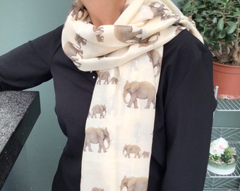 Elephant print scarf in gift box, hand printed womens scarf, personalised Ladies scarf