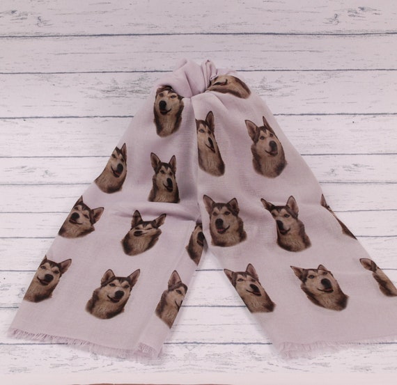 Siberian Husky scarf with dogs on - Husky print scarf - Siberian Husky gift - Husky owner gift - personalised scarf - Husky gifts