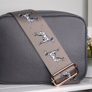 Correa de bolso dálmata, regalo del propietario dálmata, correa de bolso bandolera hecha a mano, correa de bolso de hombro, correa de bolso de reemplazo, correa de guitarra para bolso
