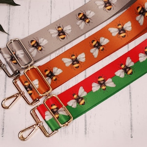 Bee print bag strap, Bee design crossbody Bag Strap, handmade in the UK