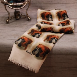 Boxer Dog scarf with dogs on, Boxer dog gifts for women, Boxer Dog print scarf, Boxer dog owner gifts, dog scarf in a gift box, scarf of dog image 1