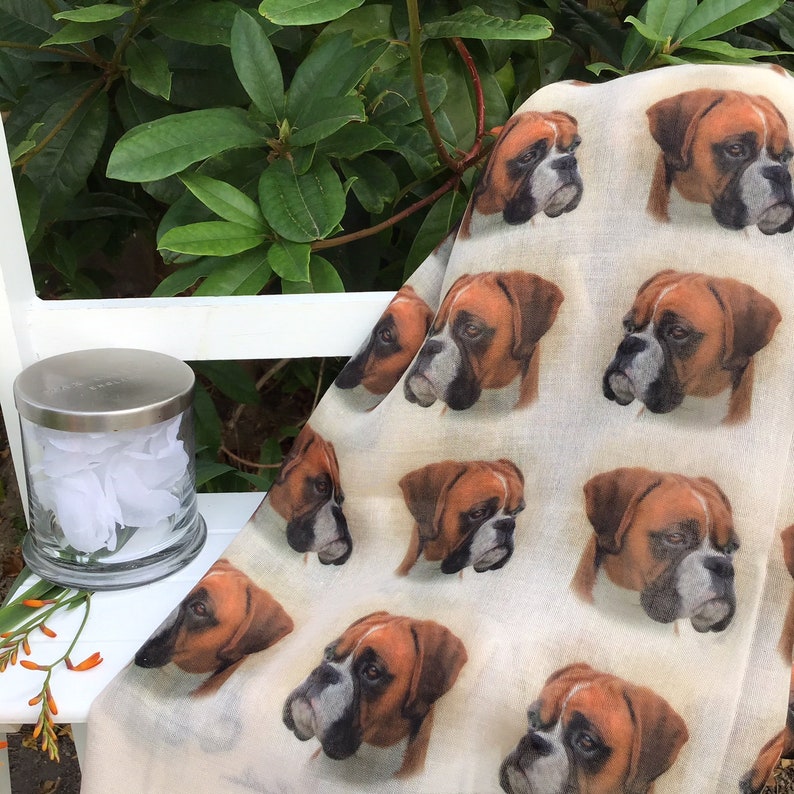 Boxer Dog scarf with dogs on, Boxer dog gifts for women, Boxer Dog print scarf, Boxer dog owner gifts, dog scarf in a gift box, scarf of dog image 4