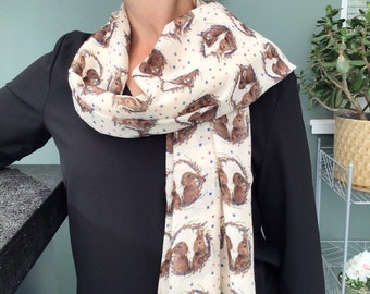 Easter bunny Rabbit print scarf, personalised bunny gifts, hand printed wildlife scarf with rabbits on, animal lover gift, thank you gift