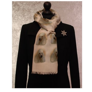 White Poodle scarf with dogs on- Poodle gifts for women - Premium ladies Poodle print scarves with dogs on