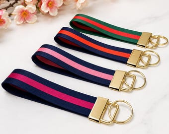 Stripe Design Handmade Keyring, wrist strap for keys, wristlet, fabric keyring strap, personalised keyring, bag wrist strap